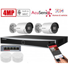 4MP комплект IP видеонаблюдения Hikvision DS-2CD2043G2-I Acusense 2 cam