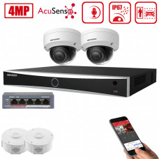 4MP комплект IP видеонаблюдения Acusense Hikviision DS-2CD2143G2-I+DS-7604NXI-K1 2 cam