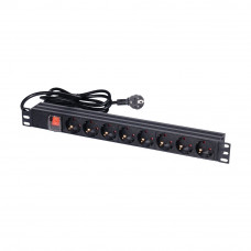 Блок розеток NVC-PDU/8M-16А Black для коммутационного шкафа 19" на 8 розеток, с выключателем