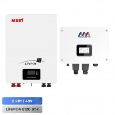 Комплект резервного живлення: гібридний інвертор 5kW Megarevo й акумуляторна батарея 100Аг 51.2В 5120Втг Must LiFePO4