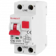 Вимикач диференціального струму із захистом від надструмів Enext e.rcbo.pro.2.C16.30, 1P+N, 16А, С, тип А, 30