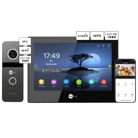 Комплект відеодомофону Neolight ALPHA Hybrid Black + SOLO IPW Graphite з кутком, PoE адаптер для панелі виклику