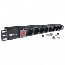 Блок 8 розеток 220в 19 1U з вимикачем без кабелю
